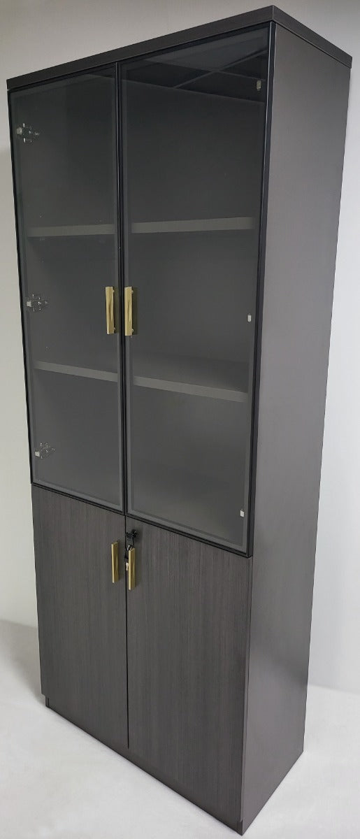 Modern Modular 800mm Wide Two Door Bookcase in Grey Oak - HS0508